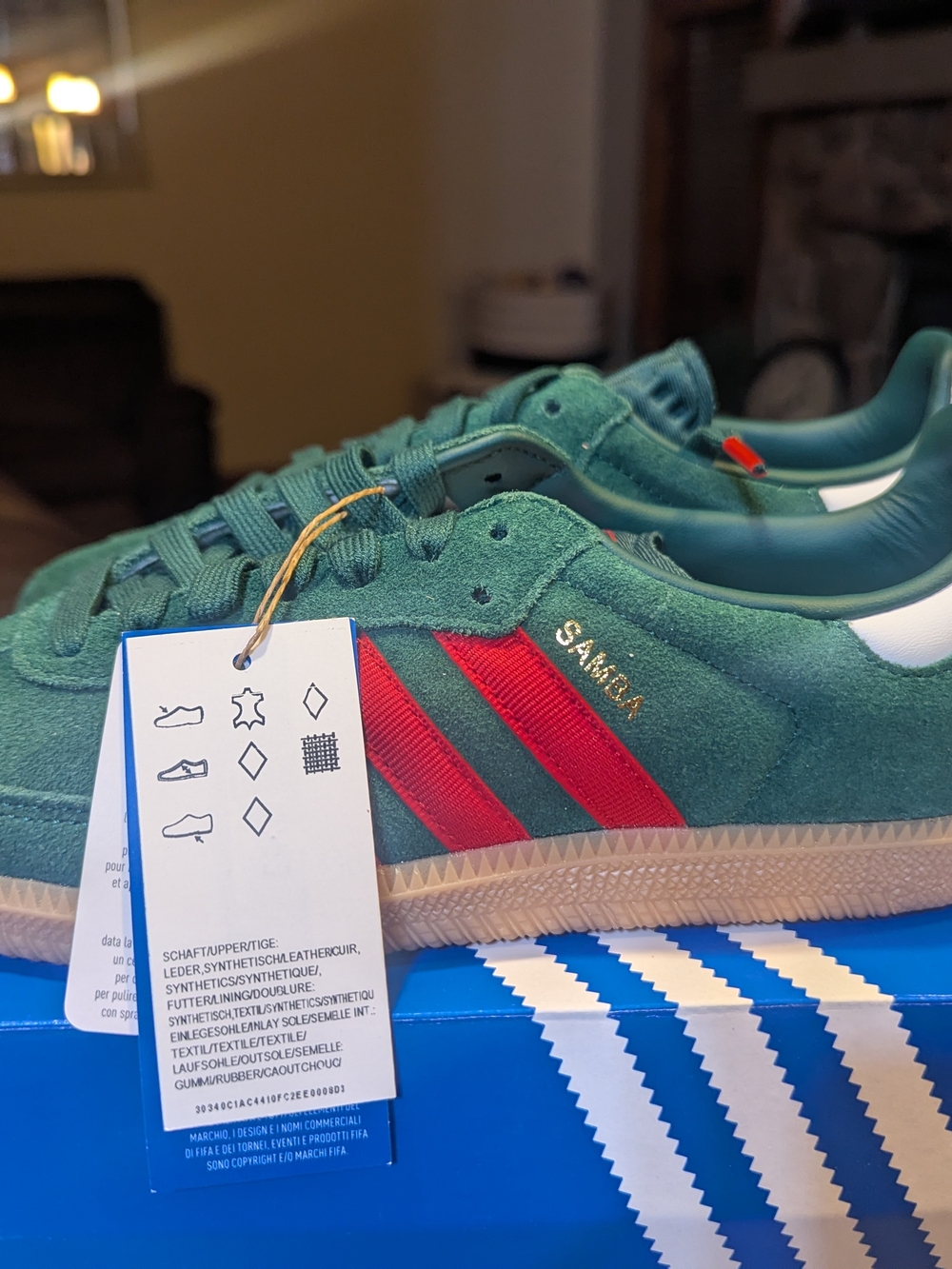 Adidas Samba Green Suede Sneakers with Red Stripes
